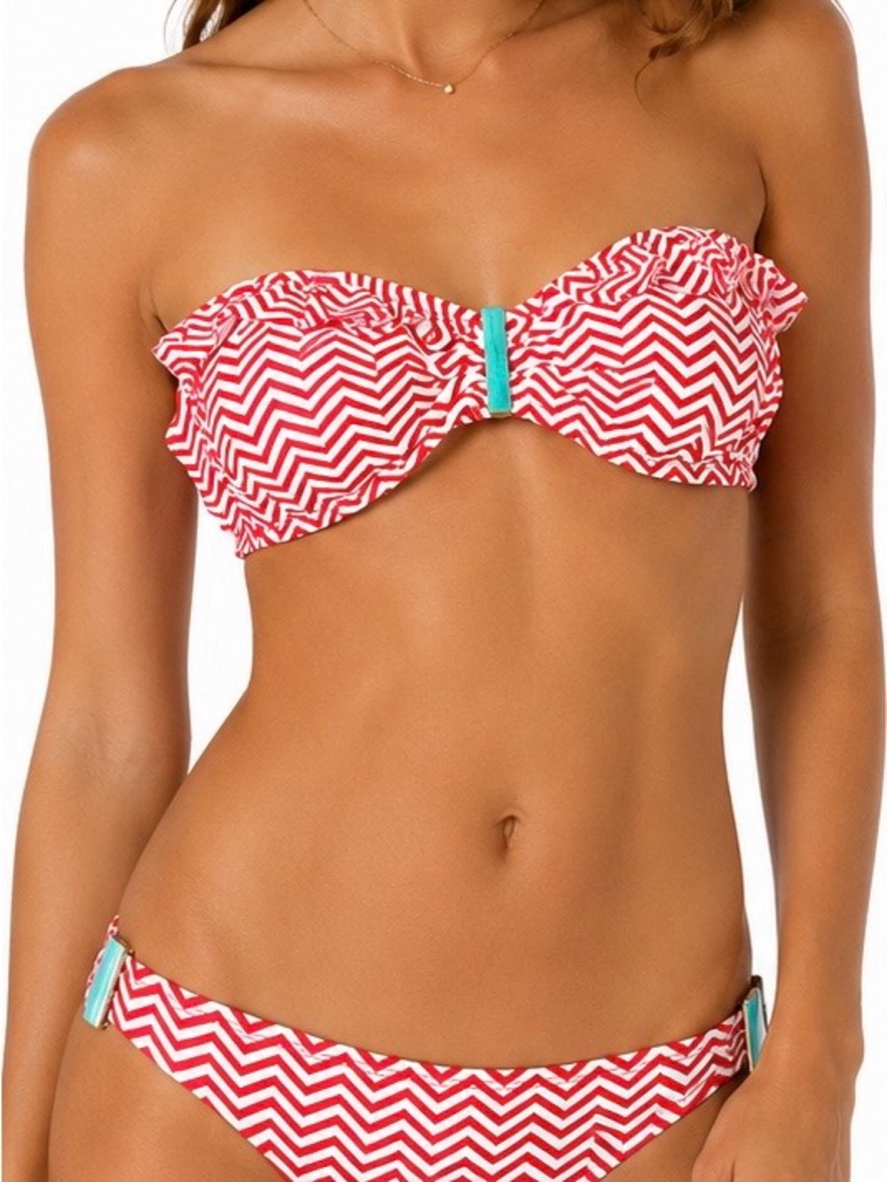 Xhilaration Bikini Set Medium Coral Orange White Chevron Swimsuit